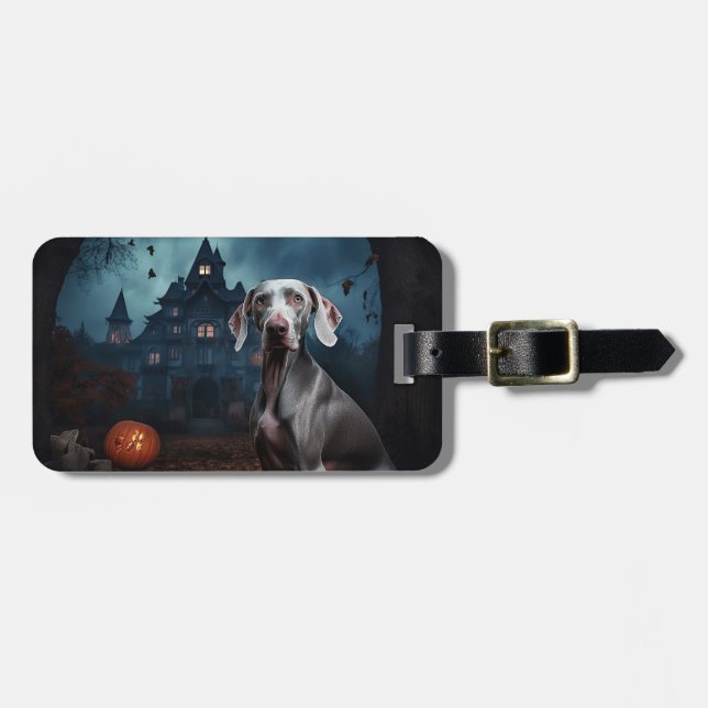 Weimaraner Halloween Skräck Bagagebricka (Horisontell Framsida)