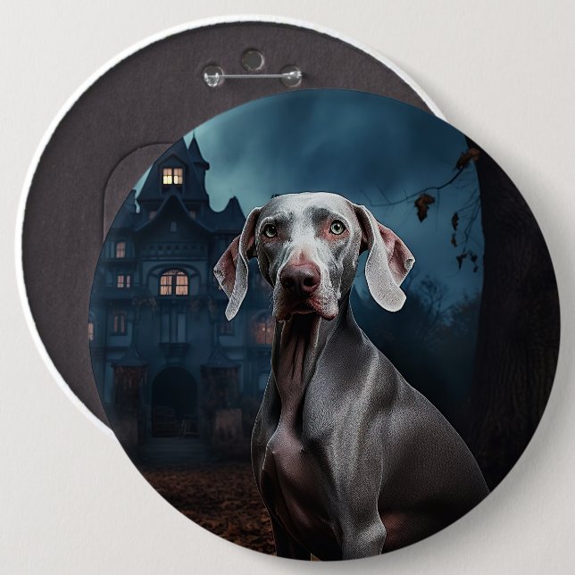 Weimaraner Halloween Skräckinjagande Knapp (Framsida & baksida)