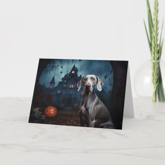 Weimaraner Halloween Skräckinjagande Kort (Framsida)
