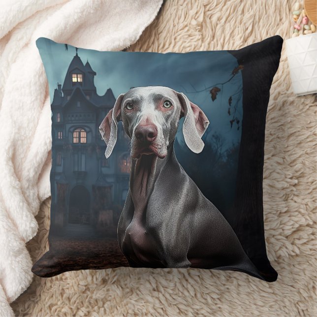 Weimaraner Halloween Skräckinjagande Kudde (Filt)