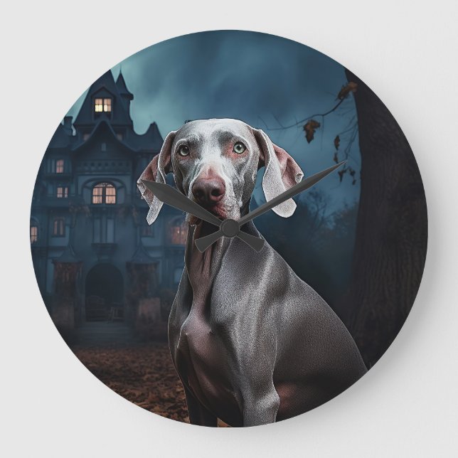Weimaraner Halloween Skräckinjagande Stor Klocka (Framsida)