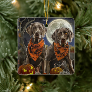 Weimaraner Halloween Spooky Julgransprydnad Keramik
