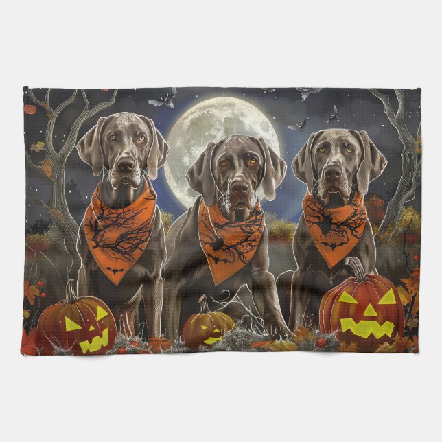 Weimaraner Halloween Spooky Kökshandduk (Horisontell)