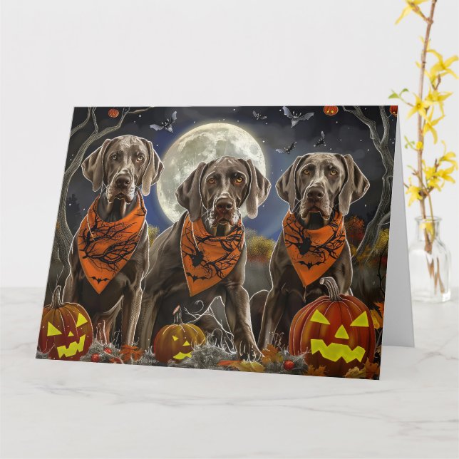 Weimaraner Halloween Spooky Kort (Gul blomma)