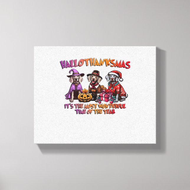 Weimaraner Halloween Thanksgiving jul Oversi Canvastryck (Framsida)