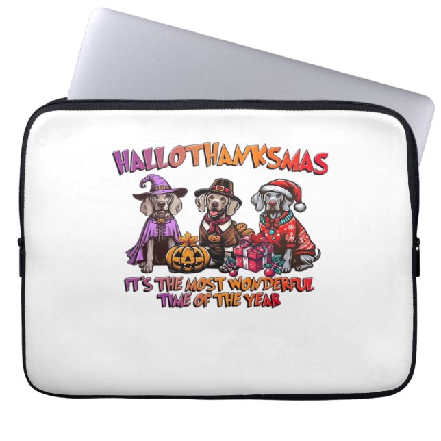 Weimaraner Halloween Thanksgiving jul Oversi Laptop Fodral (Framsidan)