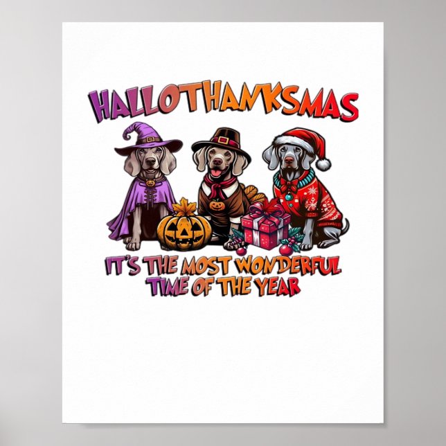 Weimaraner Halloween Thanksgiving jul Oversi Poster (Framsidan)