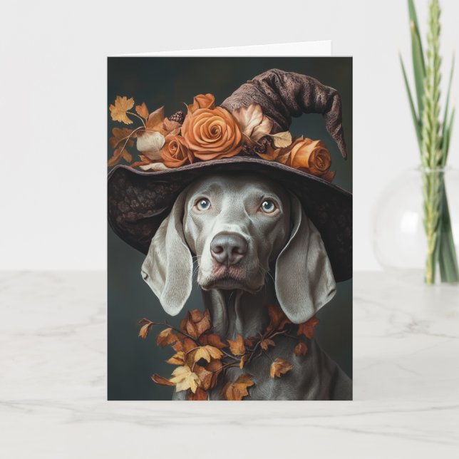 Weimaraner Häxa Halloween Helgkort (Framsida)