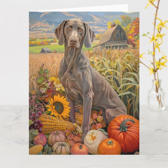 Weimaraner Hund Autumn Harvest Thanksgiving Kort (Gul blomma)