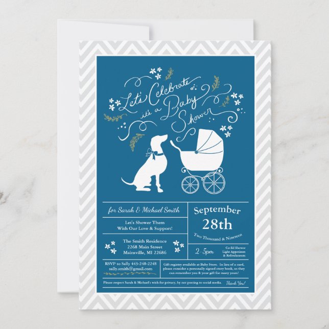 Weimaraner Hund Baby Shower Boy Blue Inbjudningar (Framsida)