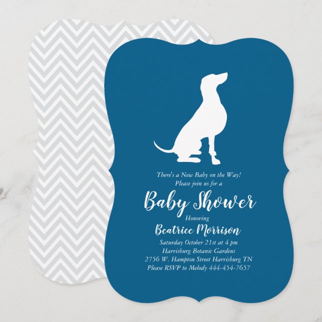 Weimaraner Hund Baby Shower Boy Blue Inbjudningar (Fram/baksida)
