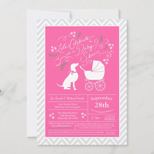 Weimaraner Hund Baby Shower Girl Rosa Inbjudningar (Framsida)