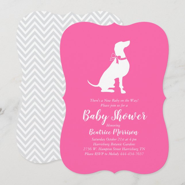 Weimaraner Hund Baby Shower Girl Rosa Inbjudningar (Fram/baksida)