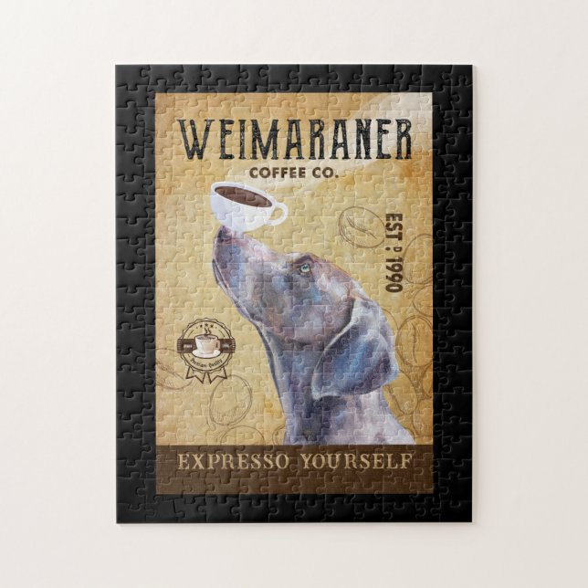 Weimaraner Hund Coffee Company Canvas Pussel (Vertikal)