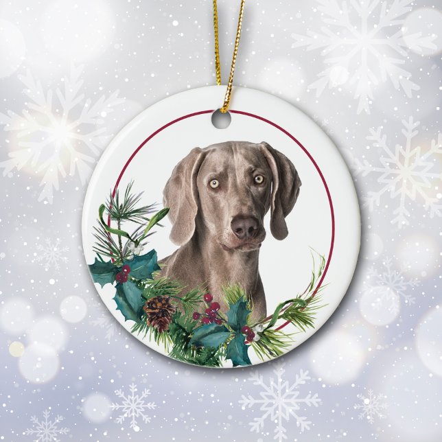 Weimaraner Hund Evergreen Berry Wandeand Julgransprydnad Keramik (Skapare uppladdad)