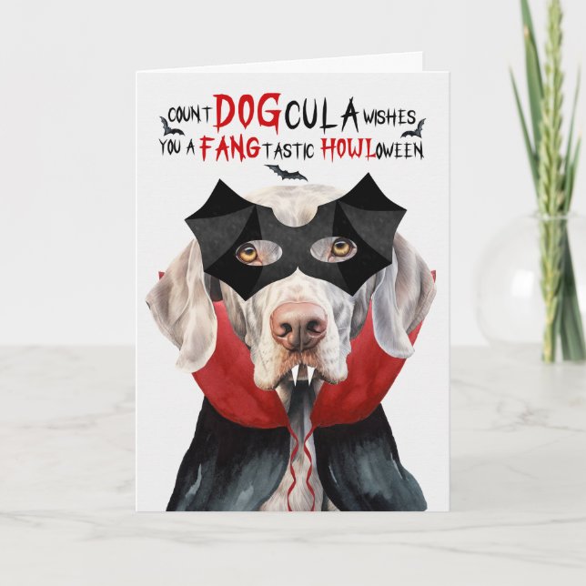 Weimaraner Hund Funny Count DOGcula Halloween Helgkort (Framsida)