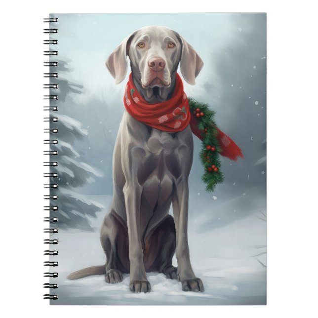 Weimaraner Hund i Snö jul Anteckningsbok (Framsidan)