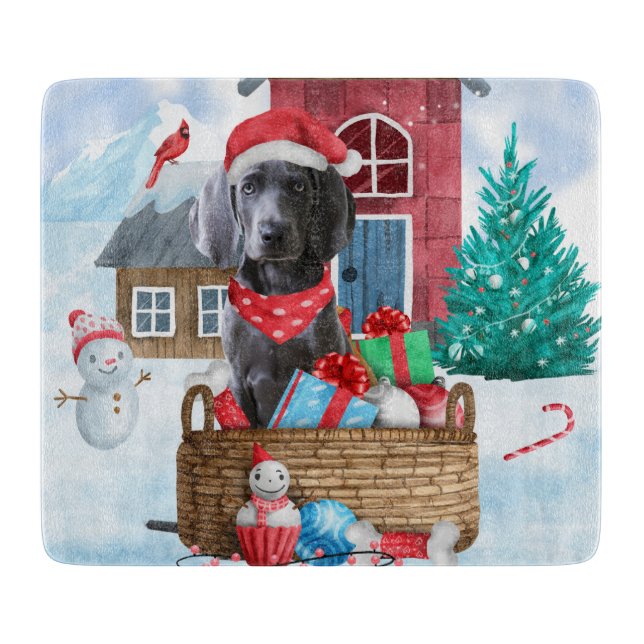 Weimaraner Hund I snö Jul Hund Hus (Framsidan)