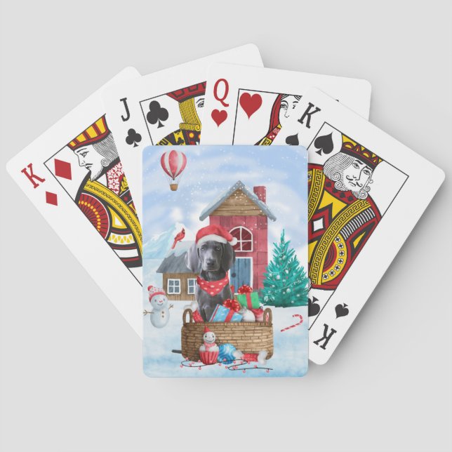 Weimaraner Hund I snö Jul Hund Hus Casinokort (Baksidan)
