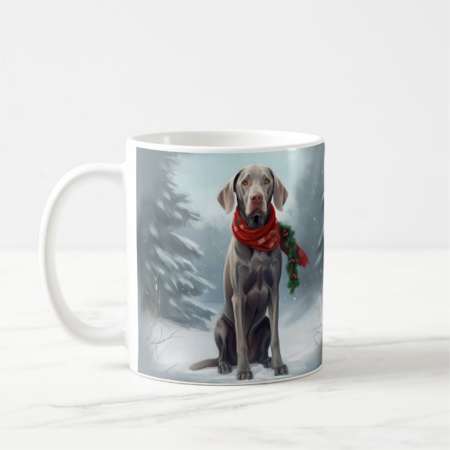 Weimaraner Hund i Snö jul Kaffemugg (Vänster)
