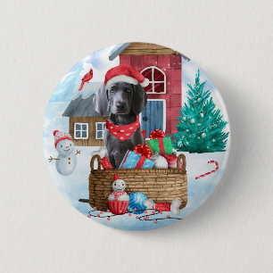 Weimaraner Hund i snö julhus Hund House Knapp
