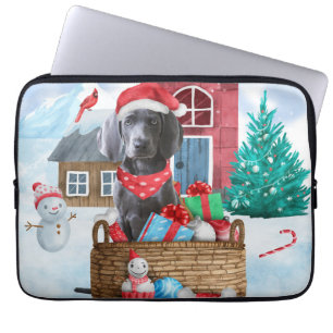 Weimaraner Hund i snö julhus Hund House Laptop Fodral