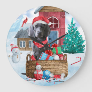 Weimaraner Hund i snö julhus Hund House Stor Klocka