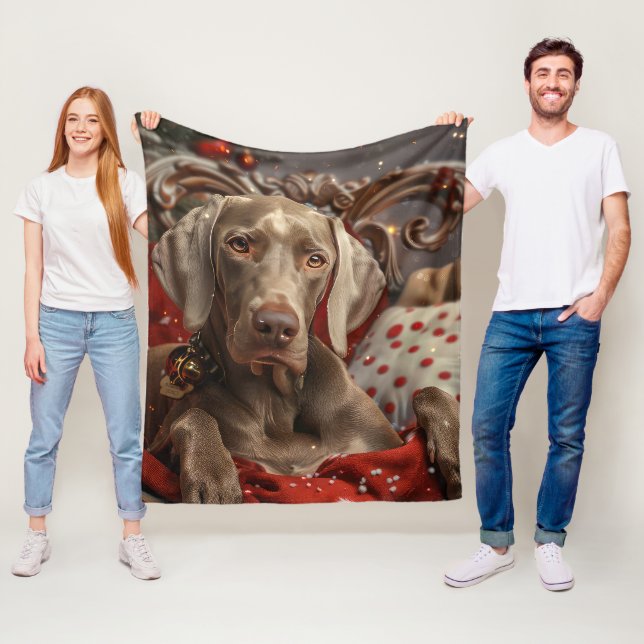 Weimaraner Hund Jul Festlig Fleecefilt (På plats)