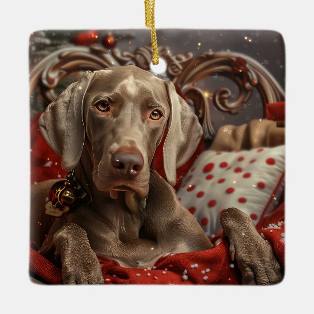 Weimaraner Hund Jul Festlig Julgransprydnad Keramik (Framsida)
