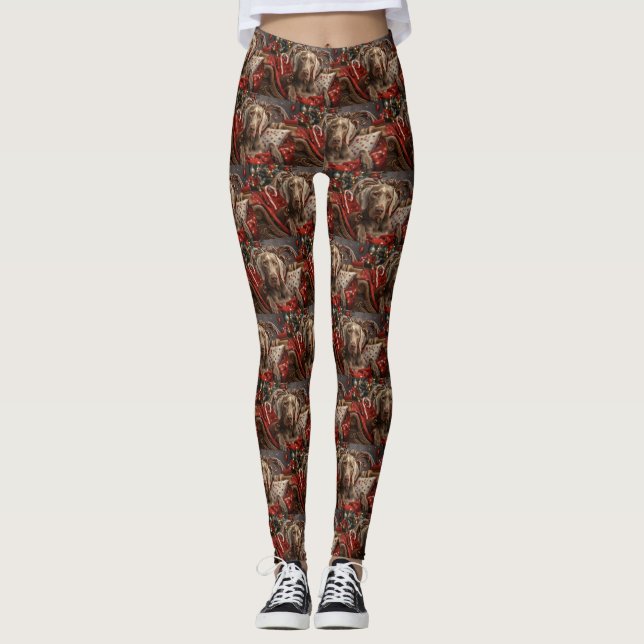 Weimaraner Hund Jul Festlig Leggings (Framsida)