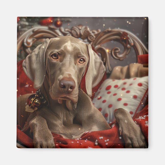 Weimaraner Hund Jul Festlig Magnet (Framsidan)