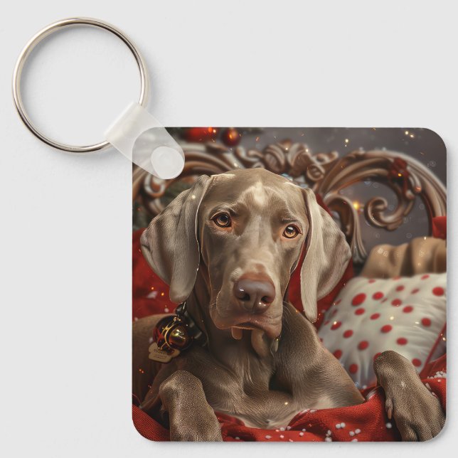 Weimaraner Hund Jul Festlig Nyckelring (Framsida)