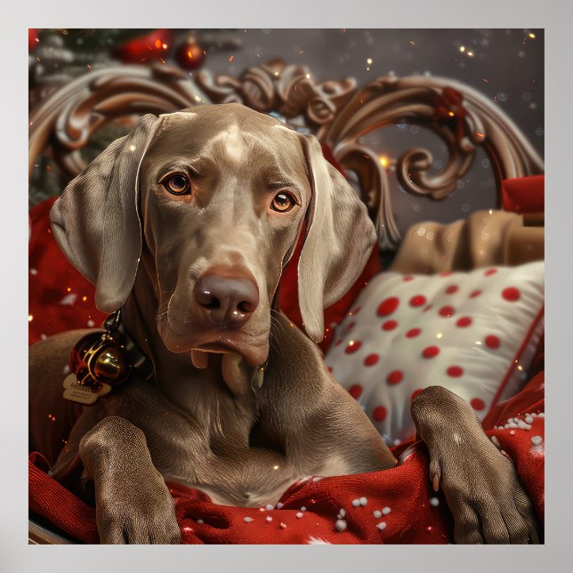Weimaraner Hund Jul Festlig Poster (Framsidan)