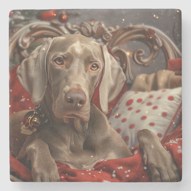 Weimaraner Hund Jul Festlig Stenunderlägg (Framsidan)