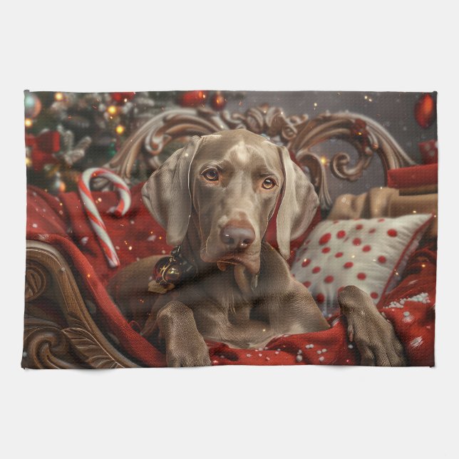 Weimaraner Hund jul - julhelg Kökshandduk (Horisontell)