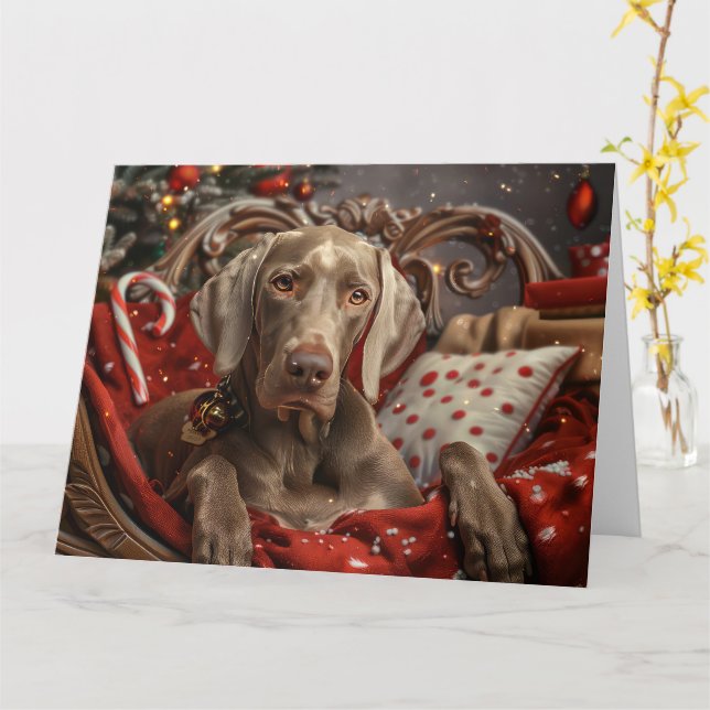 Weimaraner Hund jul - julhelg Kort (Gul blomma)