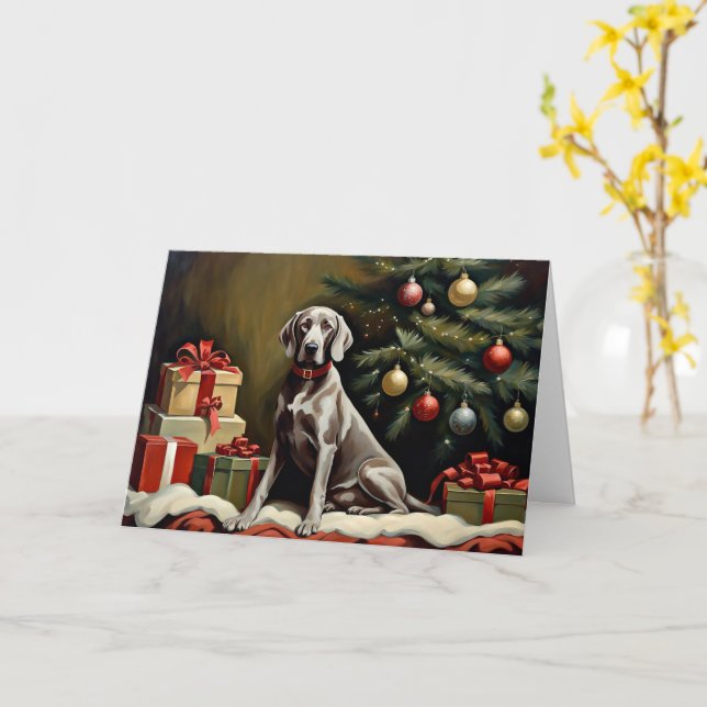 Weimaraner hund jul kort (Gul blomma)