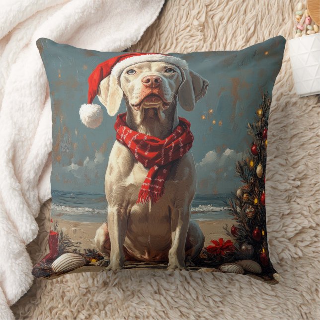 Weimaraner Hund Jul Vintage Strand Kudde (Filt)