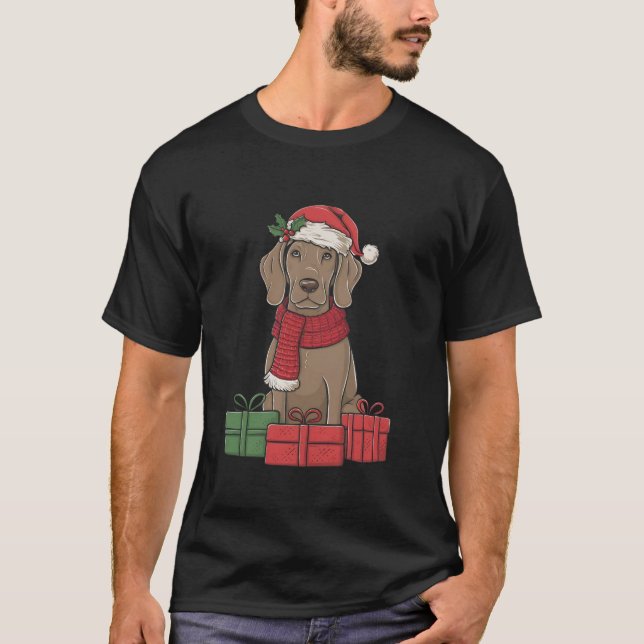 Weimaraner-Hund julutfall Santa Hat Hund Xma T Shirt (Framsida)