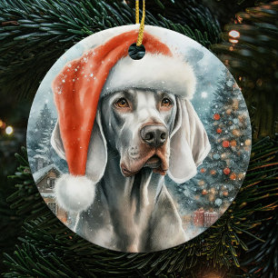 Weimaraner Hund med jultomten jul Julgransprydnad Keramik