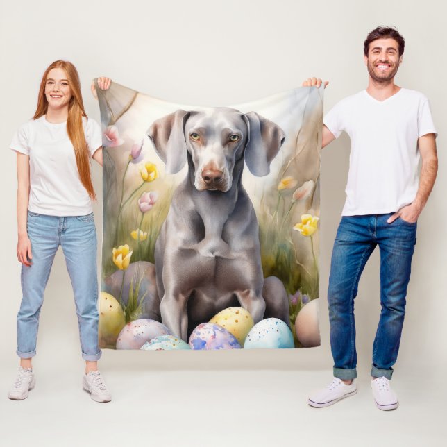 Weimaraner Hund med Påskägg Semester Fleecefilt (På plats)