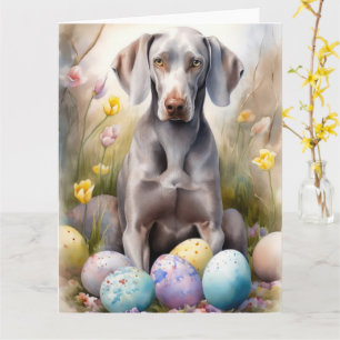 Weimaraner Hund med Påskägg Semester Kort