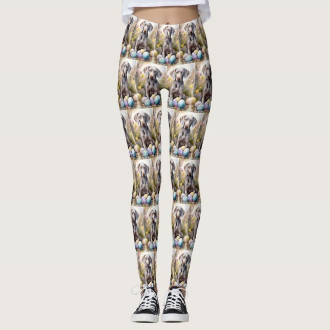 Weimaraner Hund med Påskägg Semester Leggings (Framsida)