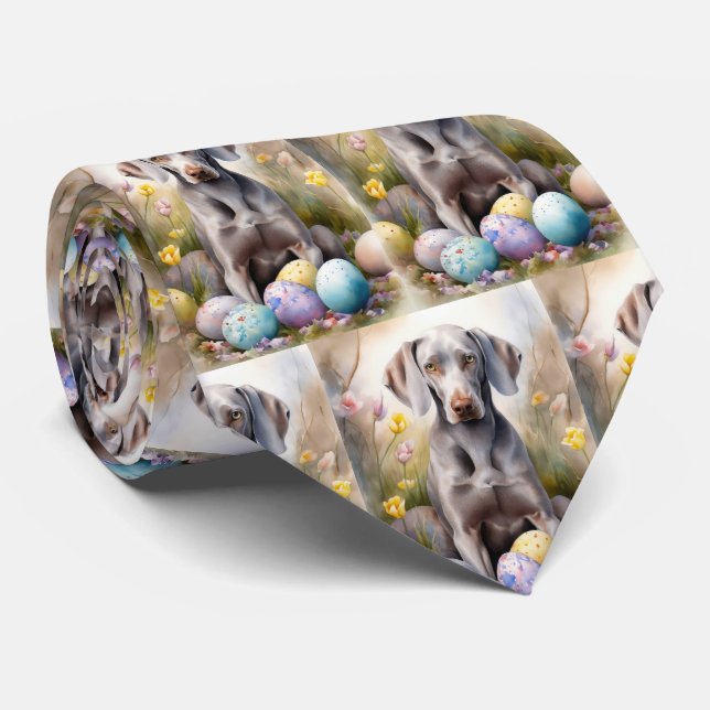 Weimaraner Hund med Påskägg Semester Slips (Rullad)