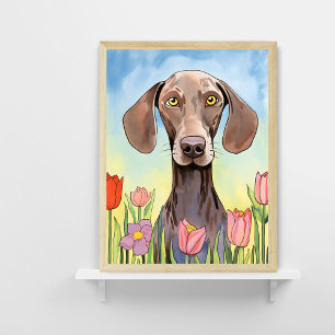 Weimaraner-Hund med Tulips Painting Poster