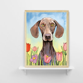 Weimaraner-Hund med Tulips Painting Poster