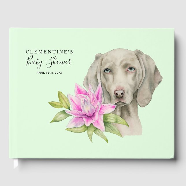 Weimaraner Hund och Lily Watercolor | Baby Shower Gästböcker (Framsida)