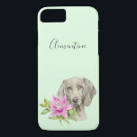 Weimaraner Hund och Lily Watercolor| Lägg till dit<br><div class="desc">Det här är en vattenfärgsmålning av en Weimaraner-hund och en rosa lily. Weimaraner är en stor hund som brukade födas upp för jakt. Hon har ett vackert silver eller mus-grått jackat med blått ögon. Den här handmålades på Arches hett trycktes papprare med Daniel Smith vattenfärgsfärger.</div>