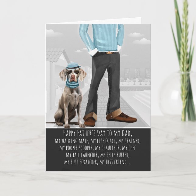 Weimaraner Hund och Pappa Rolig Fars Dag Helgkort (Framsida)