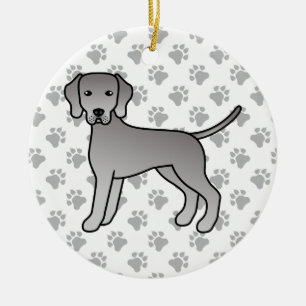 Weimaraner Hund Söt Tecknad Illustration Julgransprydnad Keramik